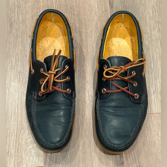 Men's Vibram dark blue leather loafers / boat shoes, size 11 - Picture 4 of 9